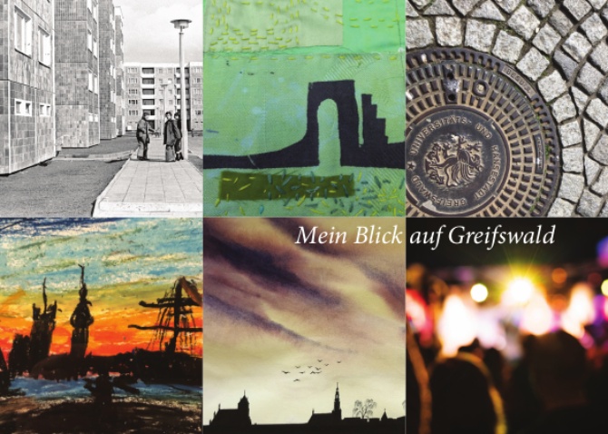 775 Jahre Ausstellungsaufruf; Abbildungen von links oben nach rechts unten: Dieter Ahrendt, Ilona Schwenn, Foto Marktplatz (St. Spiritus), Juliane Rosswinkel, Michael Luhn, Wally Pruß © Dieter Ahrendt, Ilona Schwenn, St. Spiritus, Juliane Rosswinkel, Michael Luhn, Wally Pruß Bild