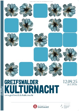 Plakatmotiv Greifswalder Kulturnacht 2025 © Finn Wunderwald Veranstaltungsplakat für die Greifswalder Kulturnacht 2025