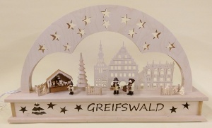 Schwibbogen © Andreas Pönisch Greifswalder Schwibbogen, gerfertigt vom Kunsthandwerker Andres Pönisch für den Kunsthandwerkermarkt 2016