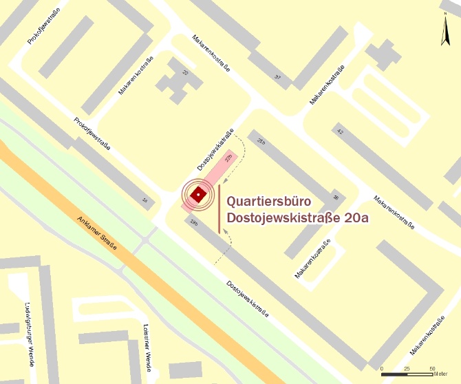 Lageplan Quartiersbüro Schönwalde © Frau Töllner Lageplan des Quartiersbüros Schönwalde in der Dostojewskistraße 20a