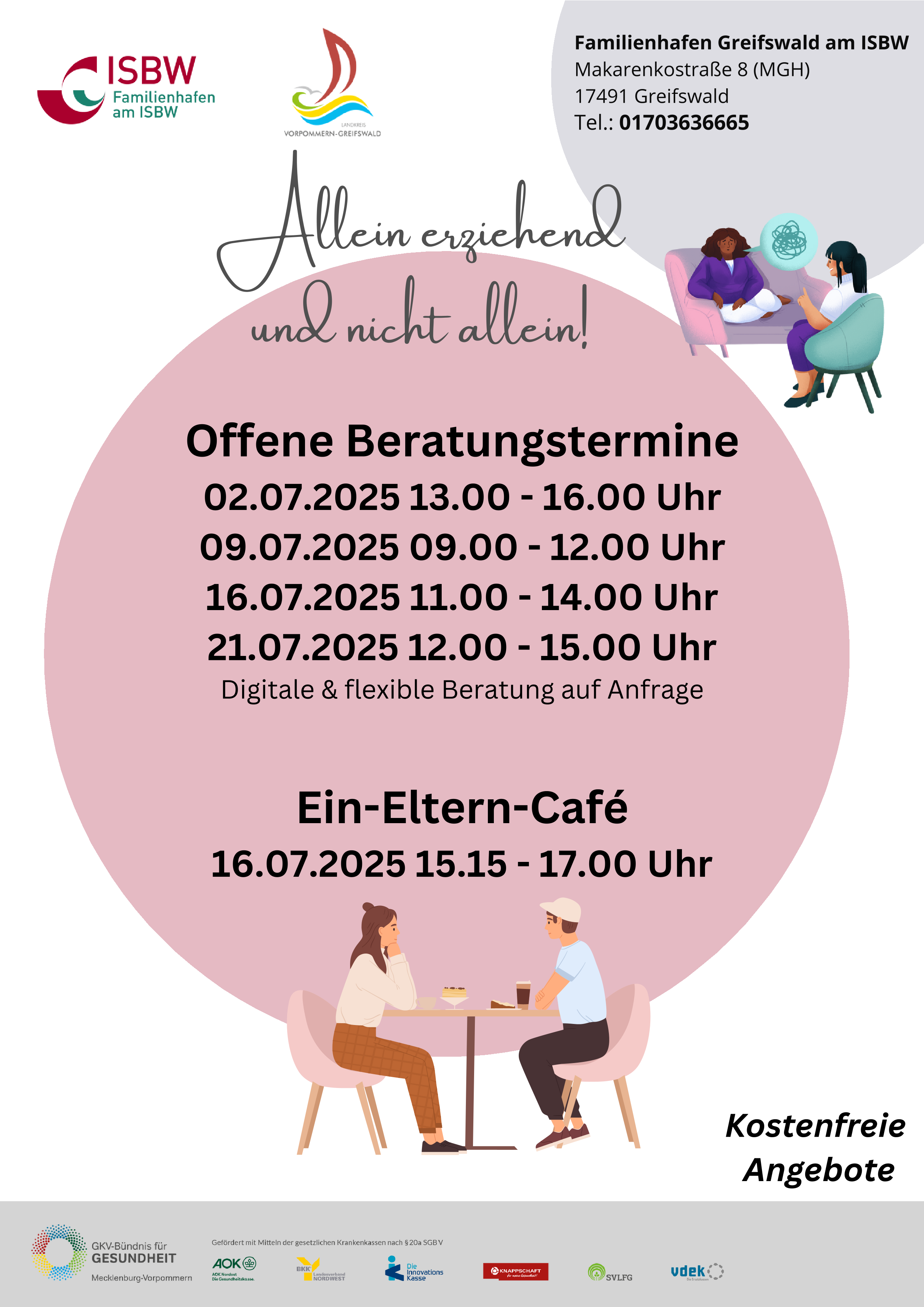 Offene Beratungstermine und Ein-Eltern-Café am Mi., 16.07. von 15:15 bis 17:00 Uhr im Mehrgenerationenhaus Aktion Sonnenschein in der Makarenkostraße 8