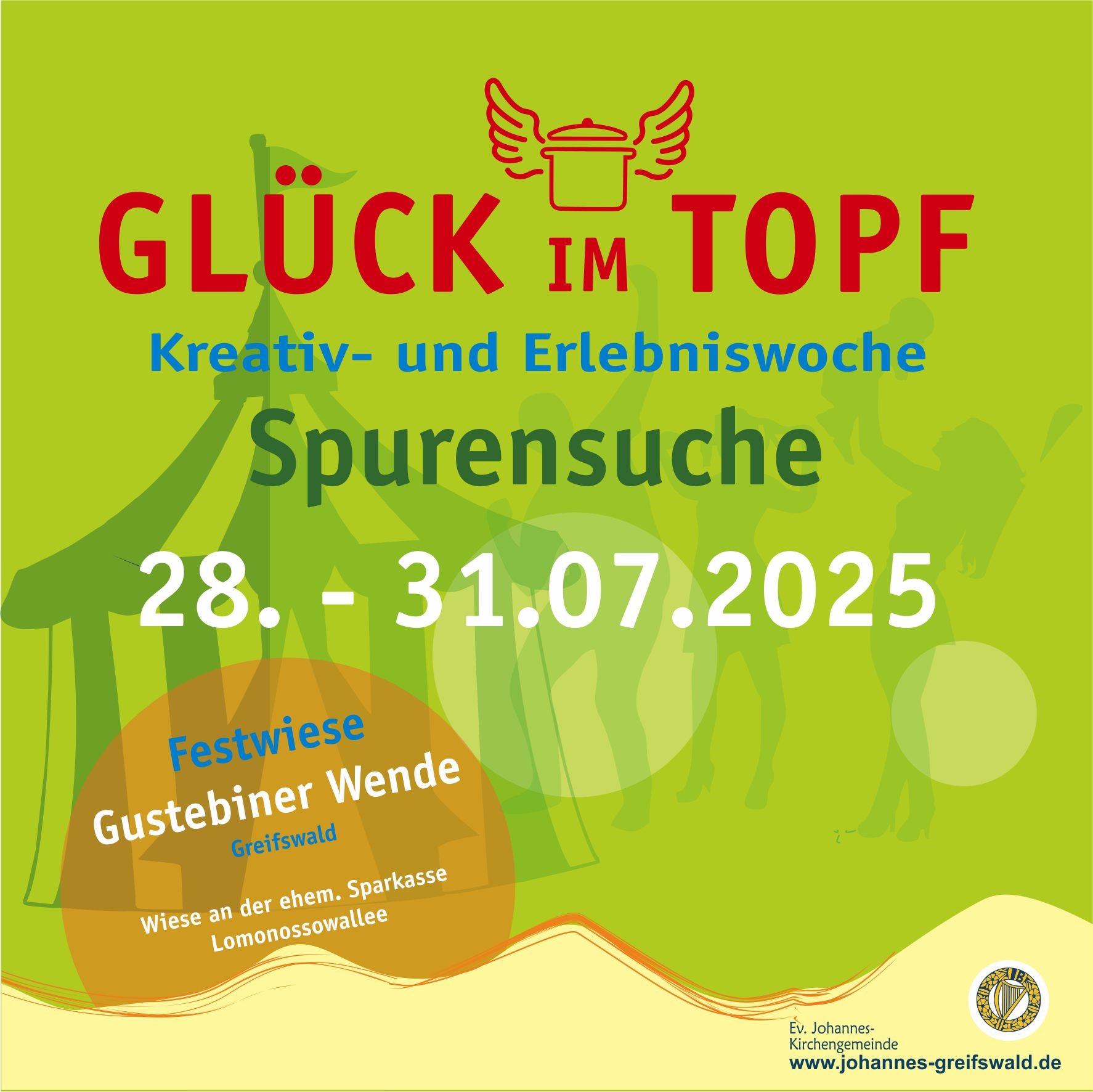 Kreativ- und Erlebniswoche Glück im Topf zum Thema "Spurensuche" vom 28. bis 31.07. in der Lomonossowallee vor dem Mehrgenerationenspielplatz