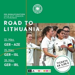 Internet 180222_RZ_DFB_U17_Road_to_Lithuania_1000x1000 © DFB Plakat für Qualifukationsspiel Fußball-EM U17 Frauen