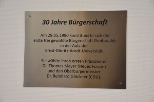 Gedenktafel 30 Jahre Greifswalder Bürgerschaft, Foto Pressestelle © Pressestelle Gedenktafel 30 Jahre Bürgerschaft