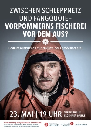 Plakat Podiumsdiskussion Vorpommerns Fischerei vor dem Aus © UHGW Plakat Podiumsdiskussion Vorpommerns Fischerei vor dem Aus