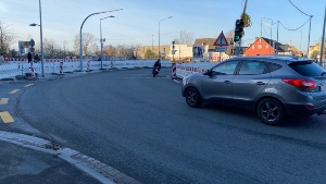 Baustellenampel am Hansering © Pressestelle der Universitäts- und Hansestadt Greifswald Der Verkehr am Hansering wird während der Umgestaltung der Straße durch eine Baustellenampel geregelt