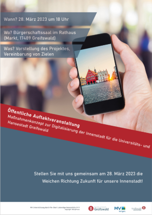 Plakat Digitale Innenstadt Auftakt © Greifswald Marketing GmbH gestaltetes Plakat mit Ankündigung der Auftaktveranstaltung