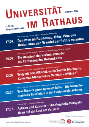 Plakat Universität im Rathaus SS 2023 © Universität und Kulturamt Plakat mit den Vortragsthemen zur Reihe "Universität im Rathaus"