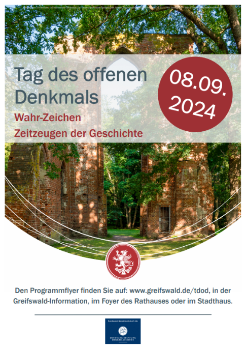 Plakat zum Tag des offenen Denkmals in Greifswald mit Motiv der Klosterruine Eldena