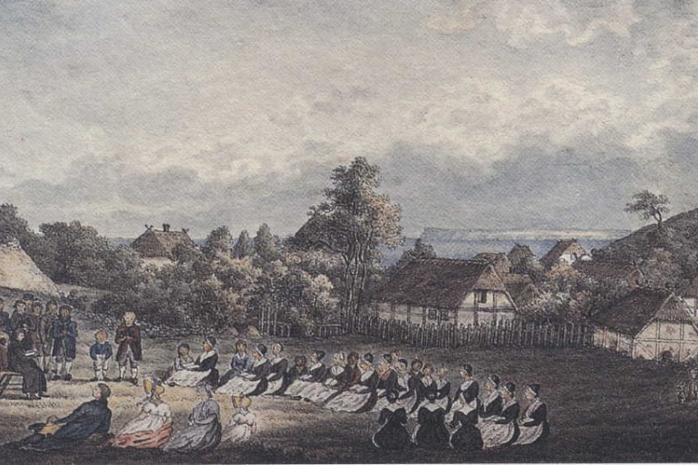 Uferpredigt bei Vitt. Aquarell von Theodor Schwarz (1777–1850)