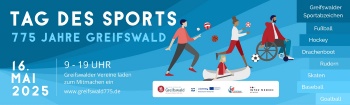 Banner zum Tag des Sports - 775 Jahre Greifswald